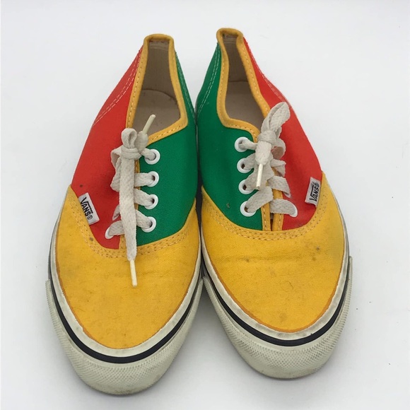 RARE Vintage 90s Vans Made in USA Lace-Up Sneakers Harlequin Multi Coloured - Picture 3 of 5